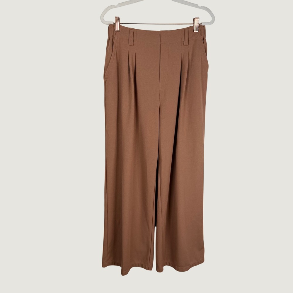 Halara Medium Brown Pleated Wide Leg Waffle Knit Trousers Pants Office Fall 28"